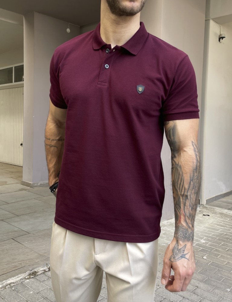 Everbest Everbest ανδρική μπορντό πικέ Polo μπλούζα Plus Size 252829B
